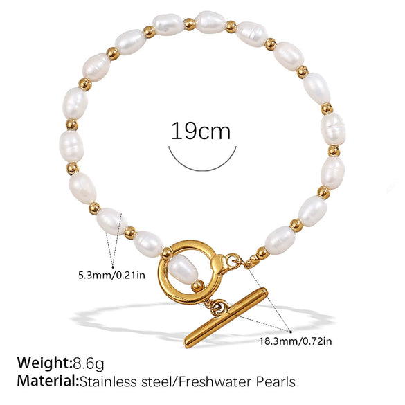 Wholesale 316L Stainless Steel And 316L Stainless Steel Sea Life Pattern Freshwater Pearl Ot Buckle Necklace And Bracelet Set 18K Gold Plated Fashion Style For Women