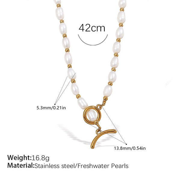 Wholesale 316L Stainless Steel And 316L Stainless Steel Sea Life Pattern Freshwater Pearl Ot Buckle Necklace And Bracelet Set 18K Gold Plated Fashion Style For Women