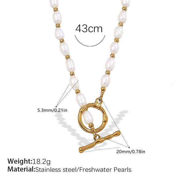 Wholesale 316L Stainless Steel And 316L Stainless Steel Sea Life Pattern Freshwater Pearl Ot Buckle Necklace And Bracelet Set 18K Gold Plated Fashion Style For Women