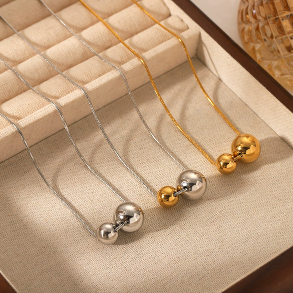 Wholesale Stainless Steel And Titanium Steel Snake Bone Chain Geometric Spherical Pendant Necklace With Gold And Silver Color Matching Electroplating For Women