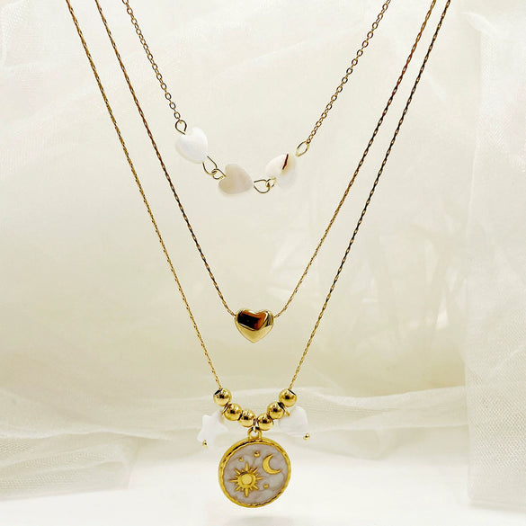 Wholesale Stainless Steel And Titanium Steel Star Moon Clavicle Necklace With Enamel Color Drop Oil Disc Pendant Electroplated For Women