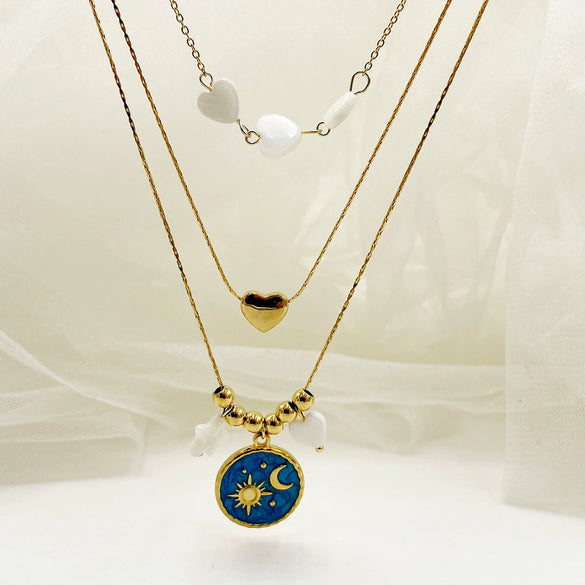 Wholesale Stainless Steel And Titanium Steel Star Moon Clavicle Necklace With Enamel Color Drop Oil Disc Pendant Electroplated For Women