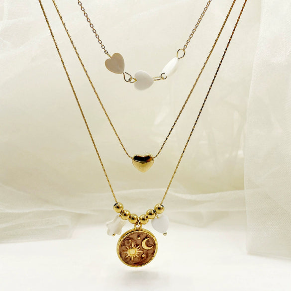 Wholesale Stainless Steel And Titanium Steel Star Moon Clavicle Necklace With Enamel Color Drop Oil Disc Pendant Electroplated For Women