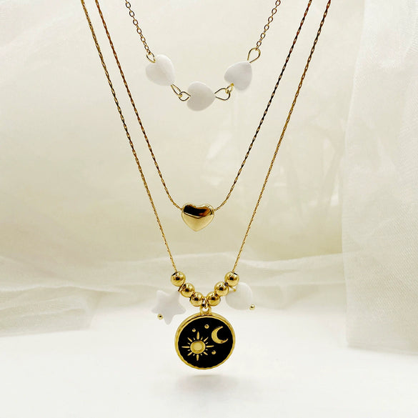 Wholesale Stainless Steel And Titanium Steel Star Moon Clavicle Necklace With Enamel Color Drop Oil Disc Pendant Electroplated For Women