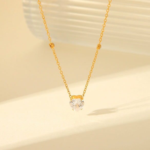 Wholesale Stainless Steel And Titanium Steel Women's Clavicle Chain Necklace With Heart And Geometric Pattern Electroplated Design