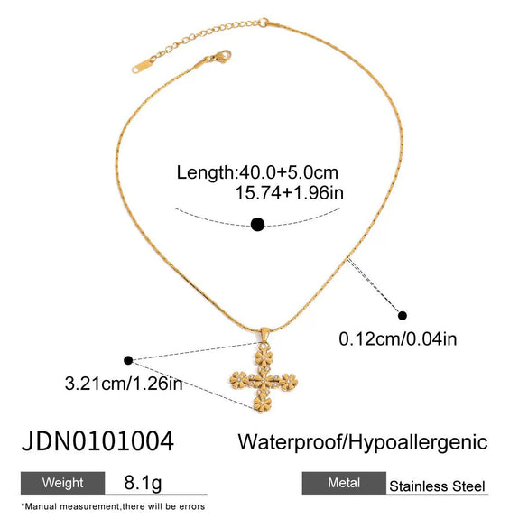 Wholesale Stainless Steel And Titanium Steel Women's Geometric Flower Cross Pendant Necklace With Diamond And Electroplating