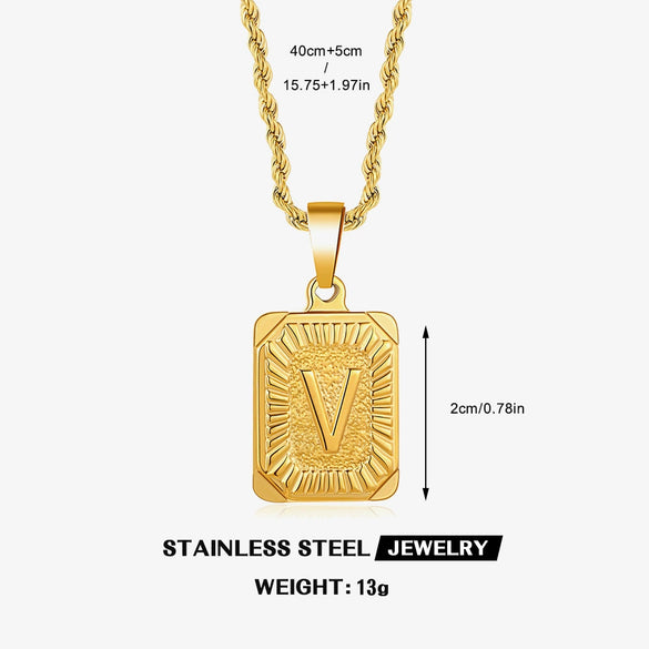 Wholesale Stainless Steel And Titanium Steel Women's Letter Square Necklace With Electroplating Treatment