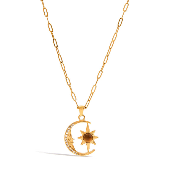 Wholesale Stainless Steel And Titanium Steel Women's Light Luxury Niche Necklace With Star Moon Pendant And Electroplating