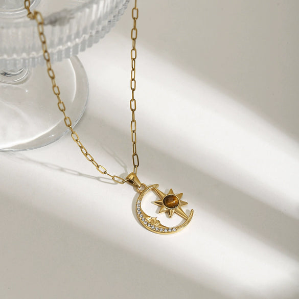 Wholesale Stainless Steel And Titanium Steel Women's Light Luxury Niche Necklace With Star Moon Pendant And Electroplating