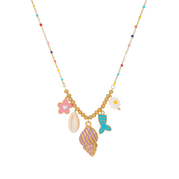 Wholesale Stainless Steel And Titanium Steel Women's Marine Series Clavicle Chain With Geometric Pattern And Oil Dropping Design Electroplated