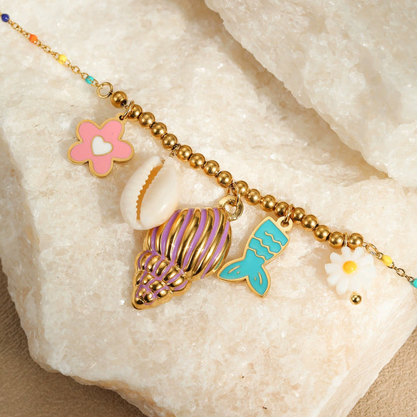 Wholesale Stainless Steel And Titanium Steel Women's Marine Series Clavicle Chain With Geometric Pattern And Oil Dropping Design Electroplated