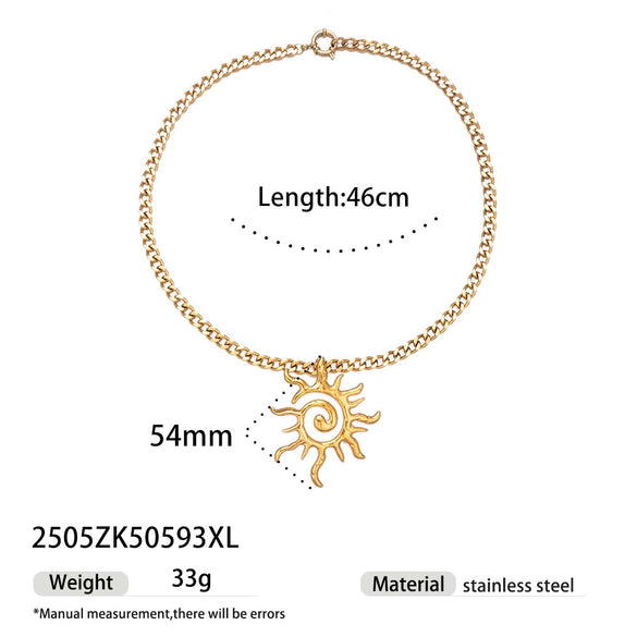 Wholesale Stainless Steel And Titanium Steel Women's Necklace With Conch Starfish Sun Patterns Electroplated Cross Chain Cuban Chain In Ins Nature Style