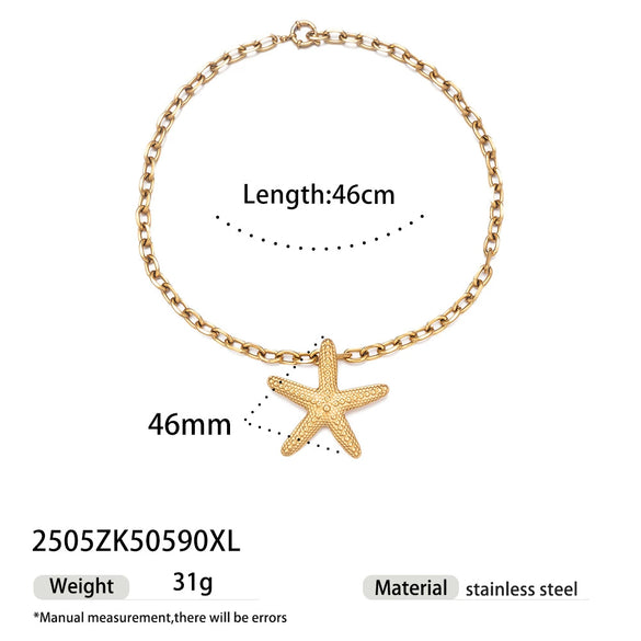 Wholesale Stainless Steel And Titanium Steel Women's Necklace With Conch Starfish Sun Patterns Electroplated Cross Chain Cuban Chain In Ins Nature Style