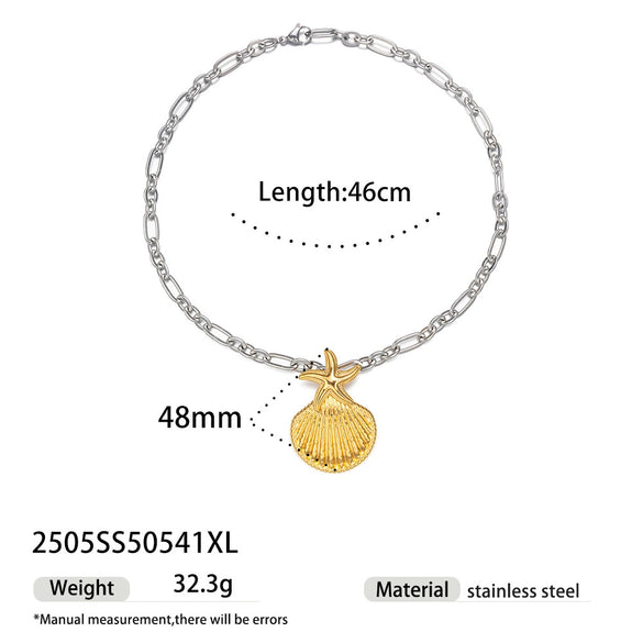 Wholesale Stainless Steel And Titanium Steel Women's Necklace With Conch Starfish Sun Patterns Electroplated Cross Chain Cuban Chain In Ins Nature Style