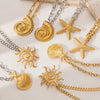 Wholesale Stainless Steel And Titanium Steel Women's Necklace With Conch Starfish Sun Patterns Electroplated Cross Chain Cuban Chain In Ins Nature Style