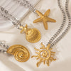 Wholesale Stainless Steel And Titanium Steel Women's Necklace With Conch Starfish Sun Patterns Electroplated Cross Chain Cuban Chain In Ins Nature Style