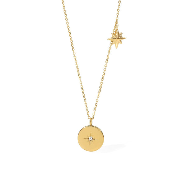 Wholesale Stainless Steel And Titanium Steel Women's Necklace With Star Inlaid Zircon Pendant And Electroplating Treatment