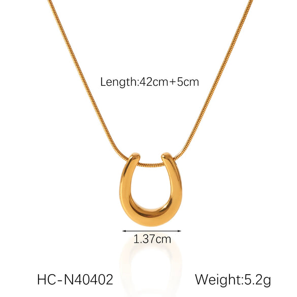 Wholesale Stainless Steel And Titanium Steel Women's Necklace With Ushaped Geometric Pendant And Snake Bone Chain Electroplated