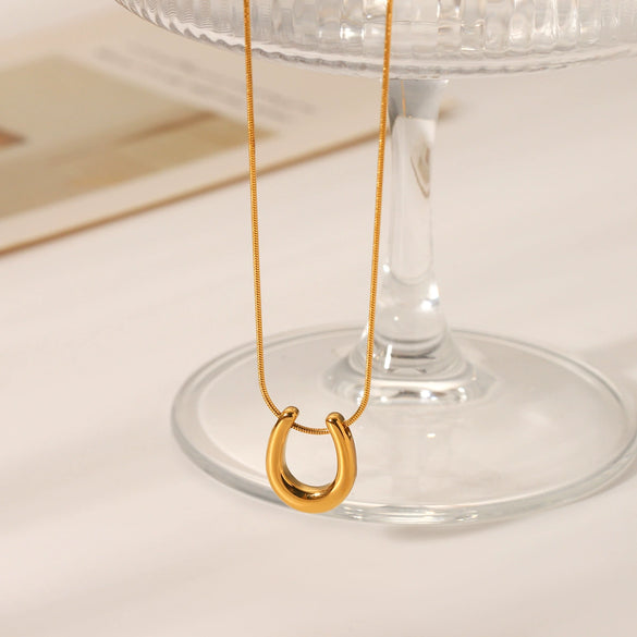 Wholesale Stainless Steel And Titanium Steel Women's Necklace With Ushaped Geometric Pendant And Snake Bone Chain Electroplated