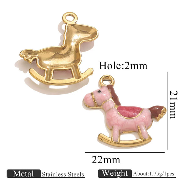 Wholesale Stainless Steel And Wooden Pony Moon Person Shaped Oil Dripping Jewelry Accessories Pendant For Bracelet And Necklace