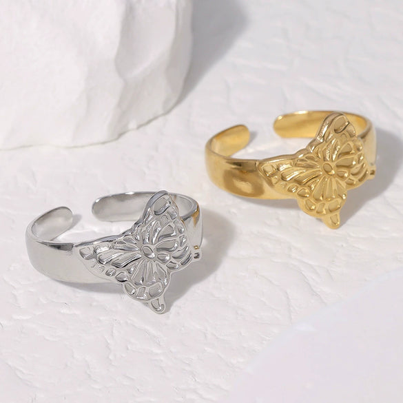 Wholesale Stainless Steel Animal Butterfly Ring Plated 18K Gold With Electroplating For Women