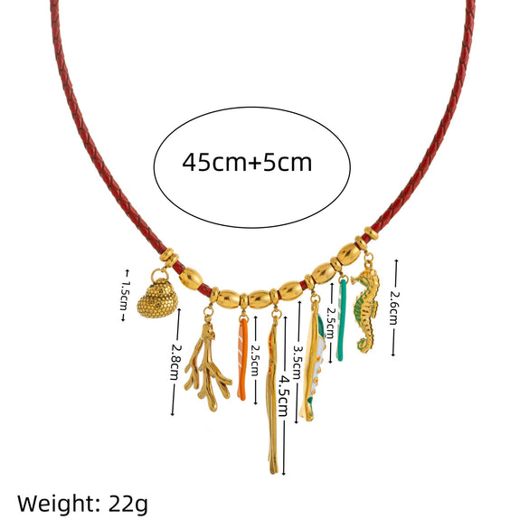 Wholesale Stainless Steel Animal Multi Pendant Necklace With Electroplating Seahorse Octopus Conch Clownfish Design