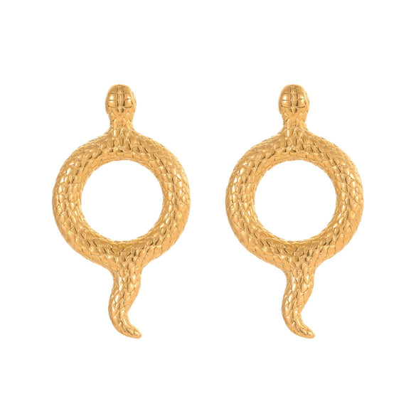 Wholesale Stainless Steel Animal Snakeshaped Electroplated 18K Gold Waterproof Fashion Earrings For Women