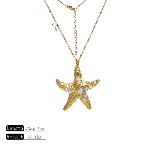 Wholesale Stainless Steel Animal Starfish Beaded Pendant Necklace Jewelry