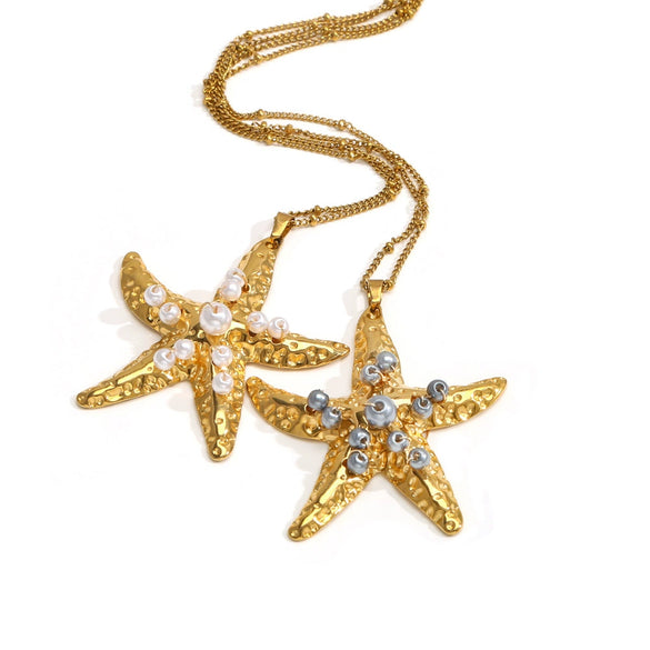 Wholesale Stainless Steel Animal Starfish Beaded Pendant Necklace Jewelry
