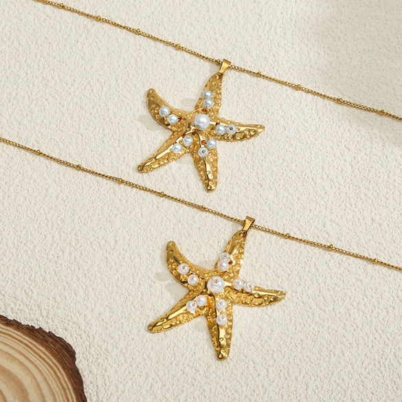 Wholesale Stainless Steel Animal Starfish Beaded Pendant Necklace Jewelry