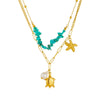 Wholesale Stainless Steel Animal Zodiac Double Layer Overlapping Chain Necklace With Blue Gravel Pearl Electroplated For Women