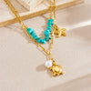Wholesale Stainless Steel Animal Zodiac Double Layer Overlapping Chain Necklace With Blue Gravel Pearl Electroplated For Women