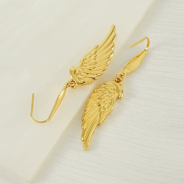 Wholesale 316L Stainless Steel Animal Zodiac Feather Wings Gold Plated Earrings