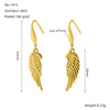Wholesale 316L Stainless Steel Animal Zodiac Feather Wings Gold Plated Earrings