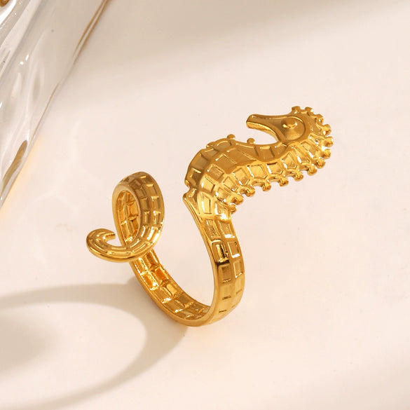 Wholesale Stainless Steel Animal Zodiac Hippocampus Women's Ring With Electroplating