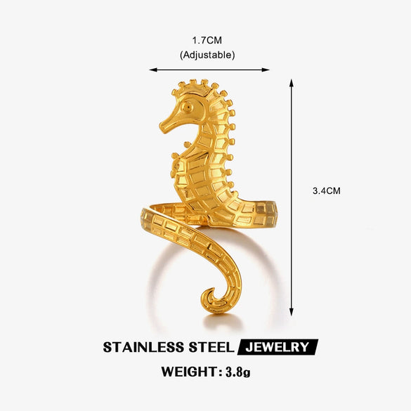 Wholesale Stainless Steel Animal Zodiac Hippocampus Women's Ring With Electroplating