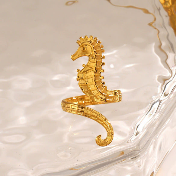 Wholesale Stainless Steel Animal Zodiac Hippocampus Women's Ring With Electroplating