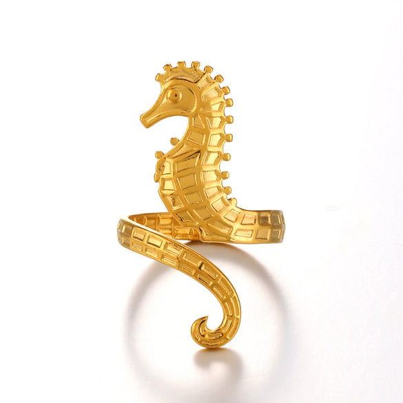 Wholesale Stainless Steel Animal Zodiac Hippocampus Women's Ring With Electroplating