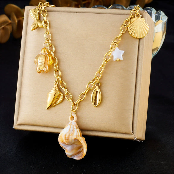 Wholesale Stainless Steel Animal Zodiac Marine Life Pendant Necklace With O Word Chain And Electroplating