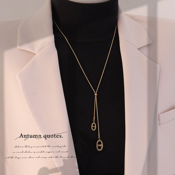 Wholesale Stainless Steel Animal Zodiac Pattern Pull Out Butterfly Pendant Long Sweater Chain Pig Nose Necklace Jewelry