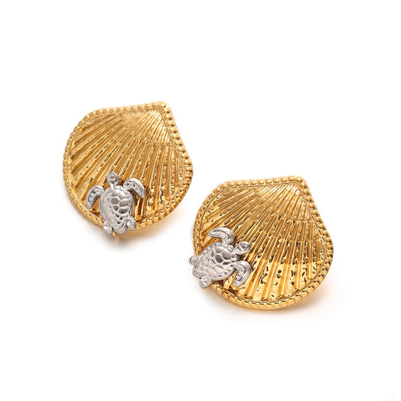 Wholesale Stainless Steel Animal Zodiac Pattern Titanium Steel Plated 18K Gold Elegant Ocean Earrings For Women