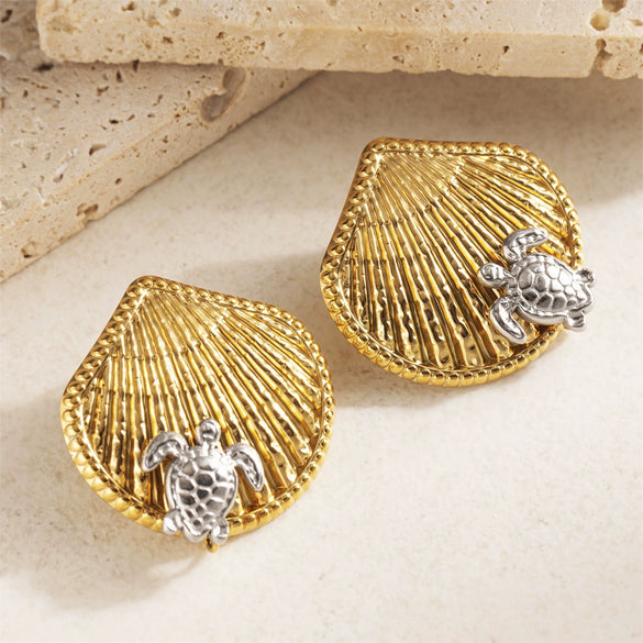 Wholesale Stainless Steel Animal Zodiac Pattern Titanium Steel Plated 18K Gold Elegant Ocean Earrings For Women