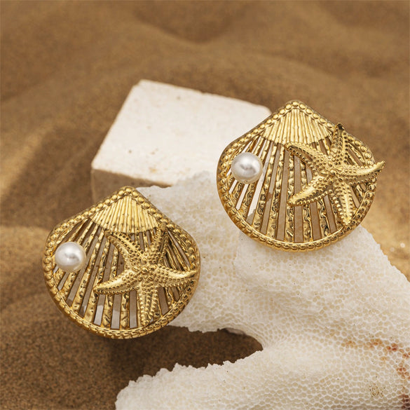 Wholesale Stainless Steel Animal Zodiac Pattern Titanium Steel Plated 18K Gold Elegant Ocean Earrings For Women