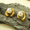 Wholesale Stainless Steel Asymmetrical Cshaped Shell Beads Pearl Titanium Steel Electroplated Minimalist Women's Earrings