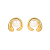 Wholesale Stainless Steel Asymmetrical Cshaped Shell Beads Pearl Titanium Steel Electroplated Minimalist Women's Earrings