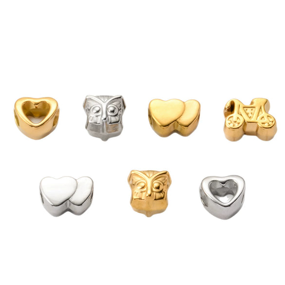 Wholesale Stainless Steel Baby Carriage Owl Heart Beads Accessories With Woven Rope And Electroplating Treatment