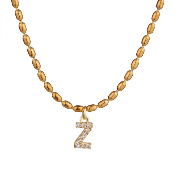 Wholesale Stainless Steel Ball Chain Necklace With Copper Letter Pendant And Zircon For Women