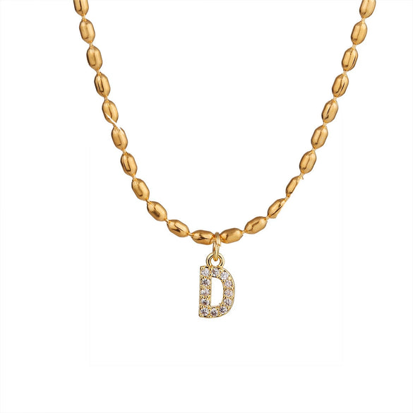Wholesale Stainless Steel Ball Chain Necklace With Copper Letter Pendant And Zircon For Women