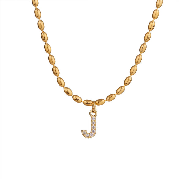 Wholesale Stainless Steel Ball Chain Necklace With Copper Letter Pendant And Zircon For Women