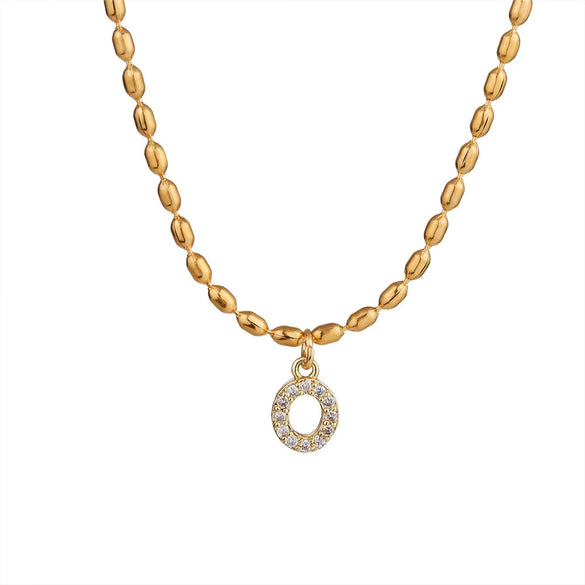 Wholesale Stainless Steel Ball Chain Necklace With Copper Letter Pendant And Zircon For Women